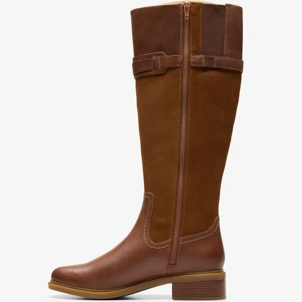 Clark’s Maye Carly Tall-Shaft Boot Leather Boots In Tan 6M NWT